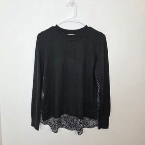 Loft Womens Black Polka Dot Mixed Media‎ Knit Back Sweater Top Medium NWT